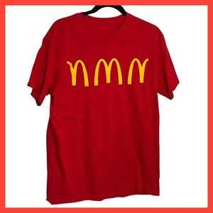 Red Graphic T-Shirt Yellow Arches Fast Food Parody Short Sleeve Crew Neck Tee